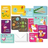 48 Pack Children Birthday Cards Unicorn, Flamingo, and Monster Designs Happy Birthday Greeting Cards Assortment for Kids Variety Pack - Bulk Box Set with Envelopes Included - 4 x 6 Inches