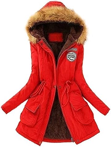 Jeeluory Women Warm Autumn Cotton Fleece Lined Parka Faux Fur Hooded Jacket Coat