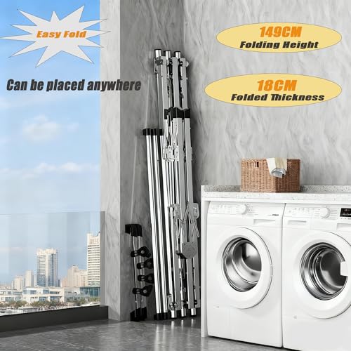 ZERIFAM Foldable Clothes Drying Stand, Heavy Duty Drying Rack, Comes with Two Shoe Supports, Thickened Stainless Steel Dryings Racks, Save Space, Windproof, Indoor Outdoor Use