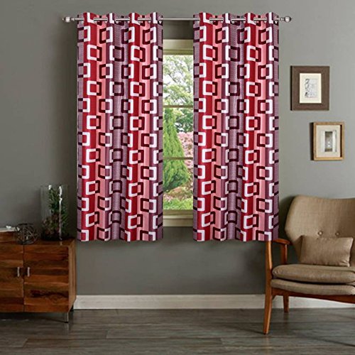 Buy Best Well Polyester Maroon Eyelet Window Curtain Box Design