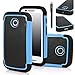 E LV Shock-Absorption High Impact Resistant Hybrid Dual Layer Armor Defender Case for Moto E 1st Gen Bundle with 1 Stylus and 1 Microfiber Digital Cleaner - Blue