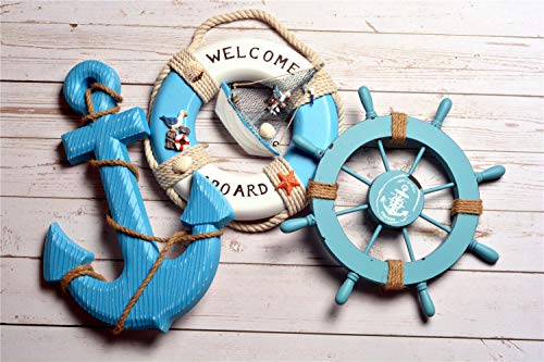 Wooden Nautical Lighthouse Anchor Wall Hanging Ornament, Beach Wooden Boat Ship Steering Wheel Wall Decor, Nautical Life…
