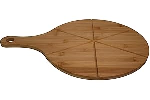 Pizza Boards with Handle,Wooden Round Baking Paddle with Handle - Pizza Board with Cutting Guide | for Transferring Serving C