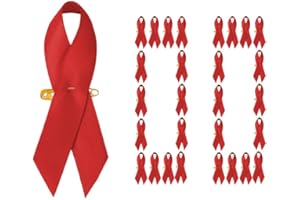 100 Pieces Red Satin Awareness Ribbons with Safety Pins 1.4 * 3.1 inch (Red)