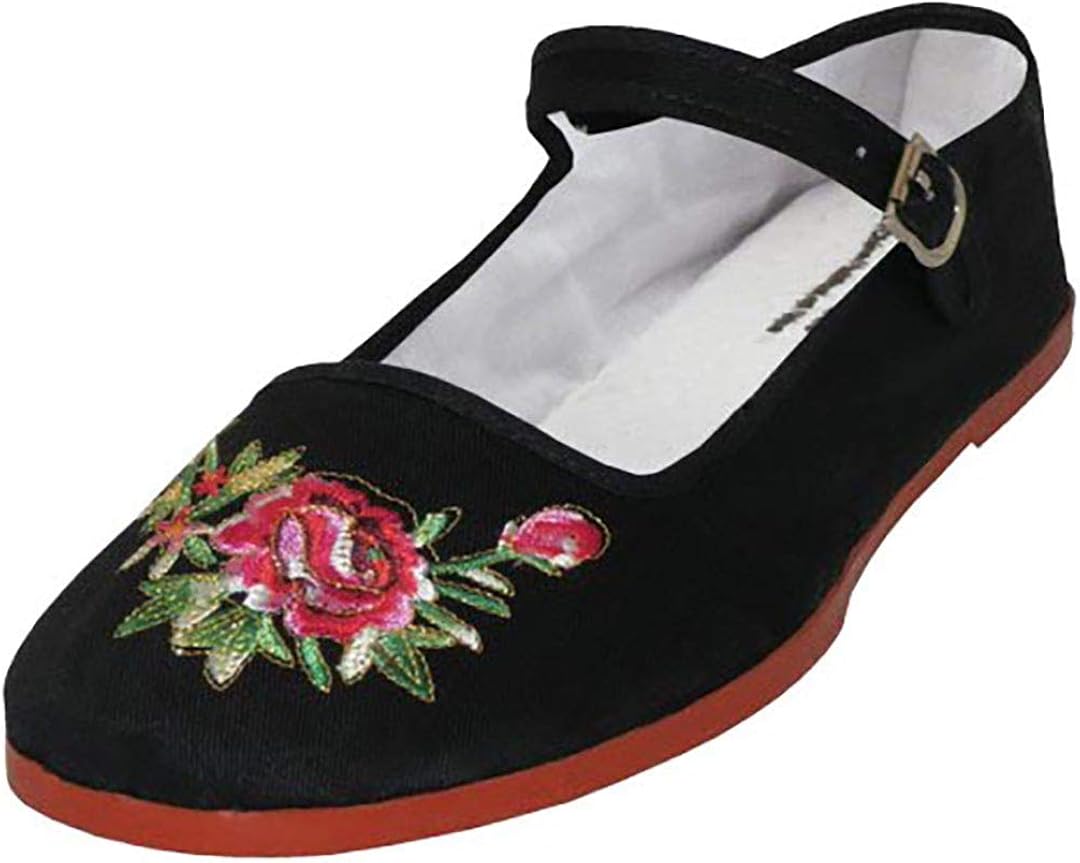Women�s Mary Jane Embroidered Floral Cotton