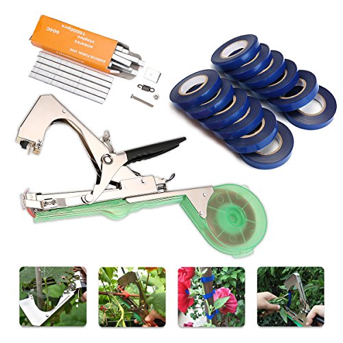 KINGSO Tying Machine for Plant and Garden Plant Tapetool Tapener With 12 Rolls Tape Set for Vegetable, Grape, Tomato,Cucumber, Pepper and Flower
