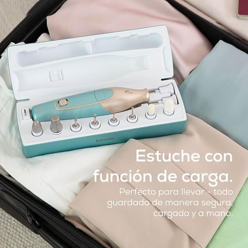 MP 84 Set de manicura/pedicura, lima de uñas eléctrica con batería recargable, 10 accesorios, luz LED, incluye estuche, hasta 4400 rpm, torno de uñas para el cuidado de manos y pies