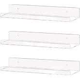 Weiai Clear Acrylic Shelves 15" Invisible Floating Wall Mount Display Bookshelf
