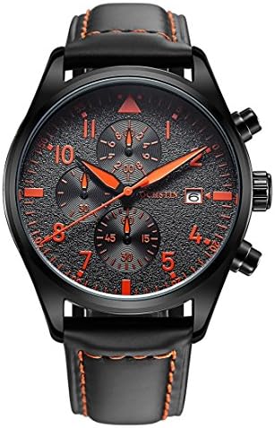 OCHSTIN Round Multi-Function Three Sub Dial Luminous Display Calendar Display Men Quartz Watch with Genuine Leather Band