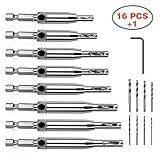 Werkzeug Self Centering Hinge Tapper Core Drill Bit Set for Woodworking, Adjustable Door Window Drill Bits with 1 Hex Key & 8 Replacement Drill Bits (5/64 - 1/4 Inches), 16 Pieces