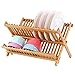 SONGMICS 100% Bamboo Dish Rack Plate，Dish Drying Rack, Collapsible Compact Dish Drainer，18 Slot Collapsible 2-Tier Dish Cup Holder, Folding Utensil Drainer for Kitchen Restaurant UKAB901
