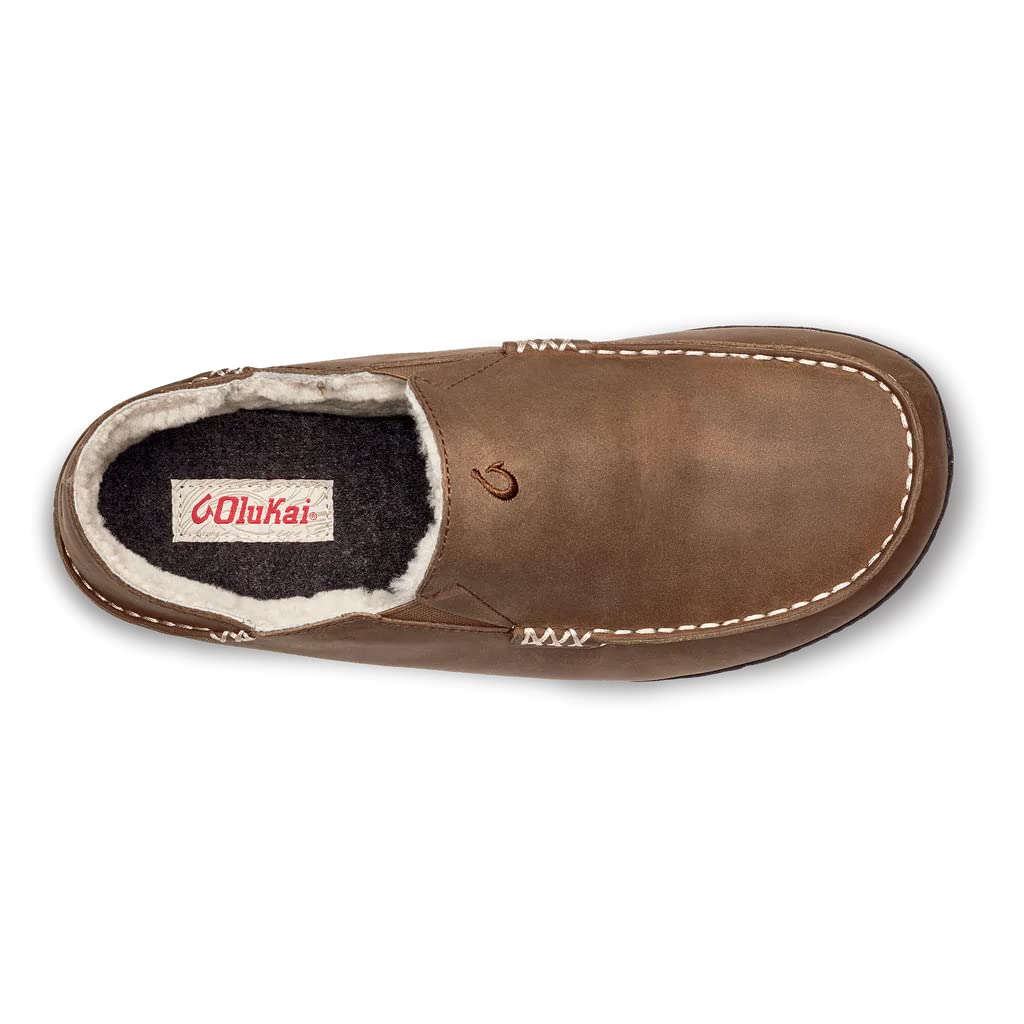 OLUKAI Moloa Slipper, Men's Premium Leather Slip-On Shoes, Soft Genuine Shearling Lining & Gel Insert, Drop-In Heel & All-Day Comfort