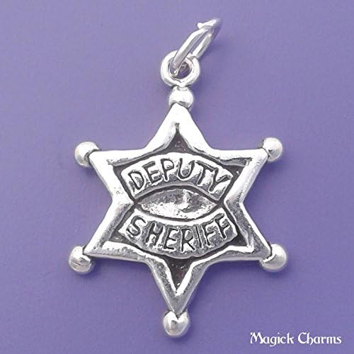 Wholesale Charms 925 Sterling Silver Deputy Sheriff Charm Police Officer Star Badge Jewelry Making Supply, Pendant, Charms, Bracelet, DIY Crafting