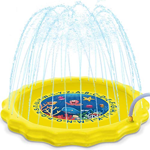 HISTOYE Splash Pad for Toddlers Kids Sprinkler Summer 63" Large Size Sprinkle Play Mat Outdoor Fun Lawn Water Mat Toy Age 3-5 Toys Wading Pool for Girl Boy Babies - Thumbnail 7