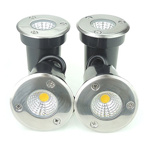QUANS 4-Pack 3W Warm White 12V 24V DC AC Low Voltage in Ground Well Outdoor LED Light, in-Ground Landscape Lighting Spotlight for Deck, Step, Pathway, Driveway, Garden, Yard, Patio