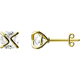 925 Sterling Silver Wavy Caged Cubic Zirconia Stud Earrings I Sparkling Minimalist Earrings for Women