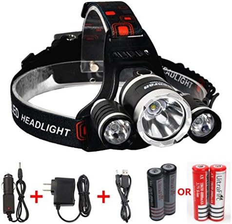 Benran Waterproof LED Headlamp Headlight Rechargeable Head Flashlight Lamp with 3 Xm-l T6 4 Modes Outdoor Sports Hiking Camping Riding Fishing Hunting (Super bright)