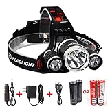 Benran Waterproof LED Headlamp Headlight Rechargeable Head Flashlight Lamp with 3 Xm-l T6 4 Modes Outdoor Sports Hiking Camping Riding Fishing Hunting (Super bright)
