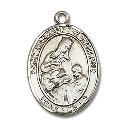 Sterling Silver St. Margaret of Scotland Pendant 1 x 3/4 inches with Heavy Curb Chain