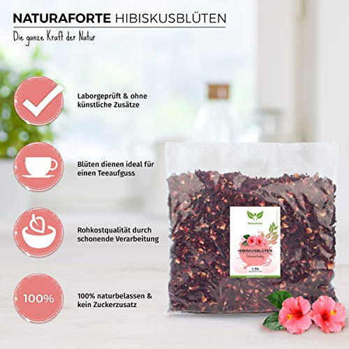 NaturaForte Hibiskusblüten getrocknet 1kg â Höchste Qualität, natürliche Hibiskus Blüten für Hibiskustee, fruchtig-säuerlicher Hibiscus Tee im Aroma-Beutel – Bild 4