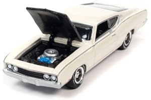 ROUND 2 1969 Torino Talladega Wimbledon White with Matt Black Hood Classic Gold Collection Series Limited Edition to 10548 Pieces Worldwide 1/64 Diecast Model Car by Johnny Lightning JLCG028-JLSP222A