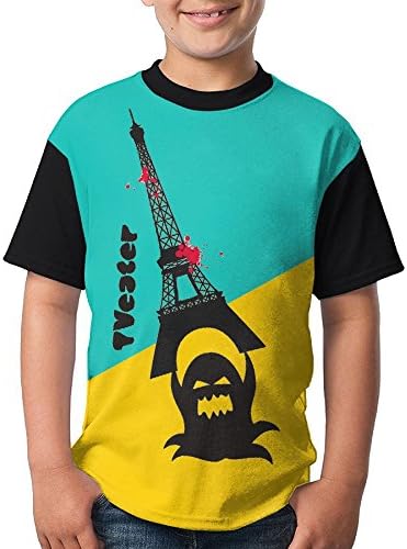HFEIE MII Boy Little Monster Destroy Eiffel Tower Casual Graphic Tops S With O Neck.