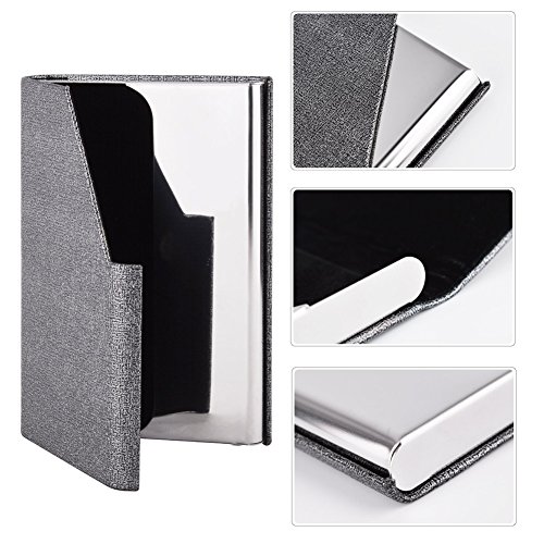 KISSWILL Business Card Holoders, 2 Pack PU Leather and Stainless Steel Business Card Case with Magnetic Shut, Business Card Wallet Credit Card Case for Men and Women (Gray/Black)