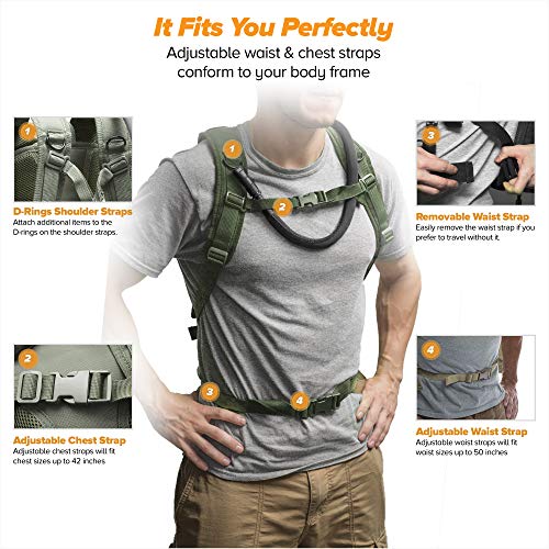Tactical Molle Hydration Pack Backpack with 3L Water Bladder. Lightweight & Durable Military Daypack Keeps Water Cold Up to 4 Hours | for Hiking Running Cycling Camping Biking | Olive Drab Green
