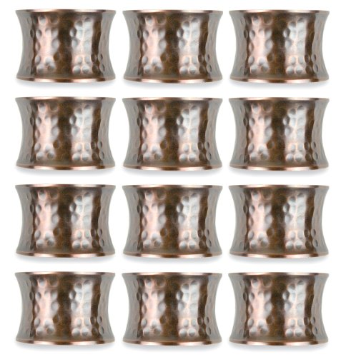 DII Napkin Rings for Dinners, Parties, Everyday, for Dinners, Parties, Everyday, Set of 12, Hammered Antique Copper