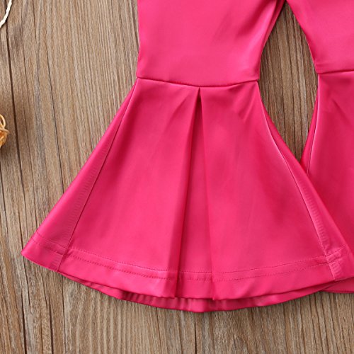 Newborn Baby Girls Kids Boho Floral Bell Bottom Flare Leggings Trousers Pants (Rose Red, 5-6 T)