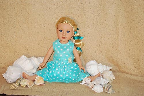 Polka Dots Dress Fits 18 Inches American Girl Dolls (Light Blue)