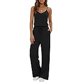Ekouaer Womens Summer Jumpsuits Dressy Sleeveless Wide Leg Long Pants Rompers Casual One Piece Outfits with Pockets