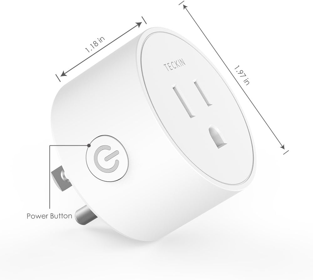 Smart Plug Works with Alexa Google Assistant for Voice Control, Teckin Mini Smart Outlet WiFi Plug with Timer Function, No Hub Required, White FCC ETL Certified (4 Pack) - - 
