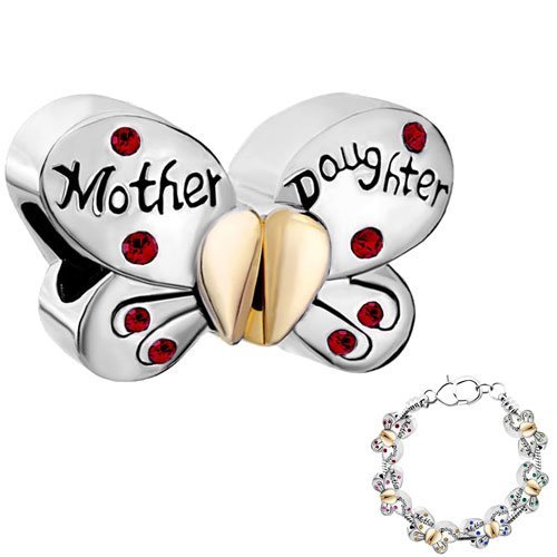 Pugster Separable Butterfly Mother Daughter Charm Beads Fit Pandora Bracelet