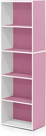 Furinno LUDER 5-Cube Bookshelf White/Pink 40.1W x 132.1H x 23.9D cm view 5