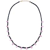 JIAJIA Women's SAPPHIRE PINK TOPAZ CANDY NECKLACE, NAVY BLUE/PINK, Blue, Pink, One Size