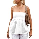 Fuimsul Women Sexy Strapless Ruffle Hem Tube Top Summer Solid Sleeveless Backless Pleated Peplum Flowy Bandeau Top