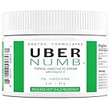 Uber Numb 5% Lidocaine Topical Anesthetic Cream Advanced Formula Rapid Absorption Non-Oily (2 Ounce (NCR))