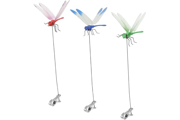 3 Pack Dragonfly Clip,3D Dragonfly Garden Stakes Decor,Dragonfly Humming Bird Stakes,Deer and Horse Fly Deterrent,Garden Bird and Fly Scare Devices for Indoor Outdoor (3pcs)