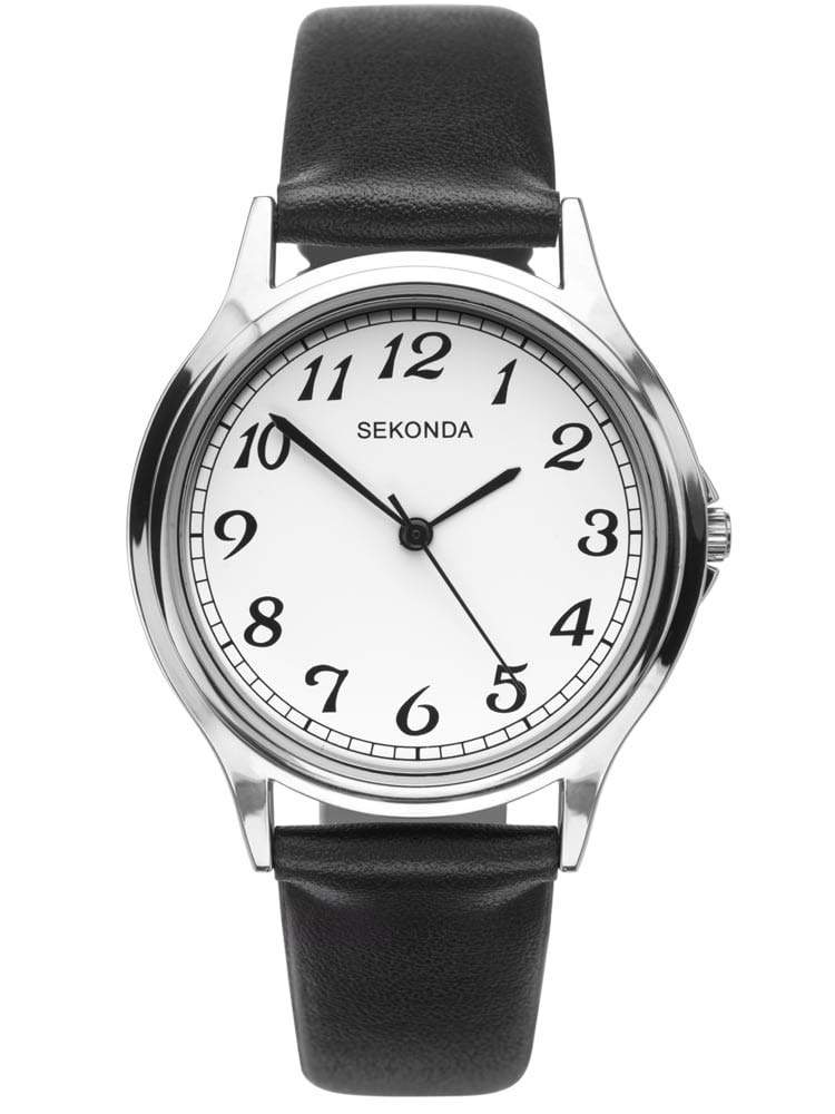 Sekonda Easy Read Mens Analogue Quartz Watch with White Dial and Black Leather Strap 1530