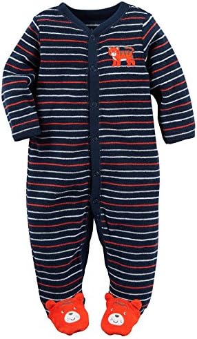 Carter's Baby Boys' Striped Terry Footie (3 Months, Tiger)