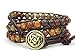 Carolyn Jane's Celtic Knot Bracelet Leather Picasso Jasper Beaded Wrap (Goldish Bronze Button)