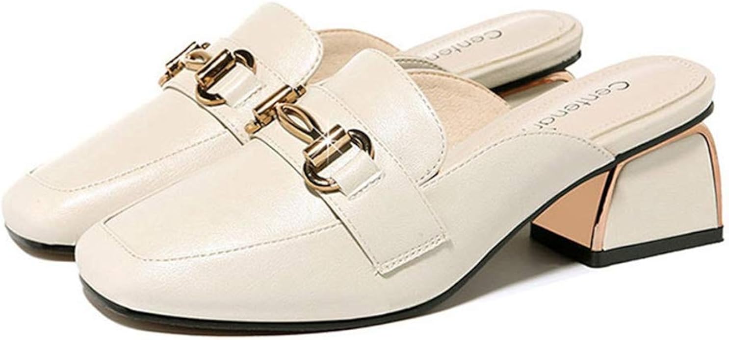 Amazon Ufisj ミュール ヒール スクエアトゥ ローヒール チャンキーヒール 金属飾り 可愛い 太ヒール スリッパ サンダル レディース 靴 歩きやすい ぺたんこ 旅行 疲れない オフィス おしゃれ Ufisj ミュール