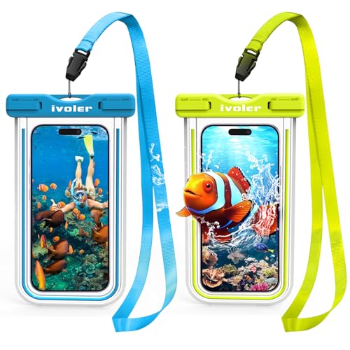 [IPX8 Certificado [2 Unidades] Funda Bolsa Móvil Impermeable Universal para Xiaomi, iPhone, Samsung Galaxy, Huawei, Smartphones, Monedas, Pasaporte, etc. (Azul+Verde)