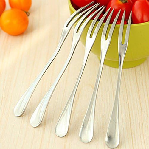 VEIREN 10 Pcs Stainless Steel Fruit Fork Silver Mini Snack Dessert Fork for Home Office Party Celebration