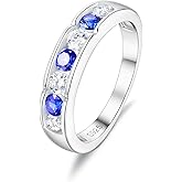 Frbod Color-D VVS1 Clarity Moissanite and Emerald/Ruby/Sapphire Rings, Silver/Gold Solid 925 Sterling Silver Bands, Stackable Engagement Wedding Anniversary Birthday Jewelry with Gift Box, Size 5-11