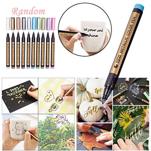 2PC Metallic Markers Paints Pens Art Glass Paint Writing Markers DIY Card Making for Gift Card Making,DIY Photo Album,Scrapbooking Crafts (Random, 2PC X 14.2cm x 1.3cm) - Thumbnail 2