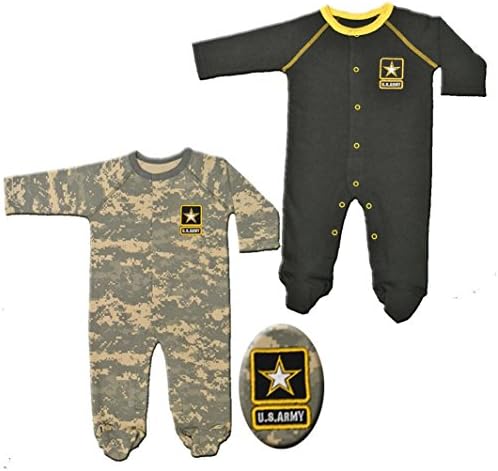 2pk Acu Army Baby Crawlers / Sleepers Black & Camoflauge (6-9 Months)