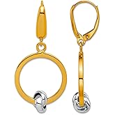 14k Solid Gold Two-tone Polished Knot Circle Leverback Long Drop Dangle Earrings 39.5x18.4mm Wide Dangle Earring for Women