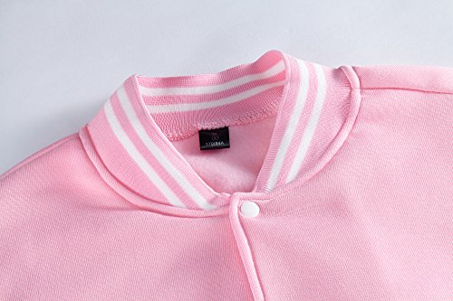 Trifuness Varsity Jacket Letterman Jacket Baseball Jacket With Long Sleeve Banded Collar Pink X-Large